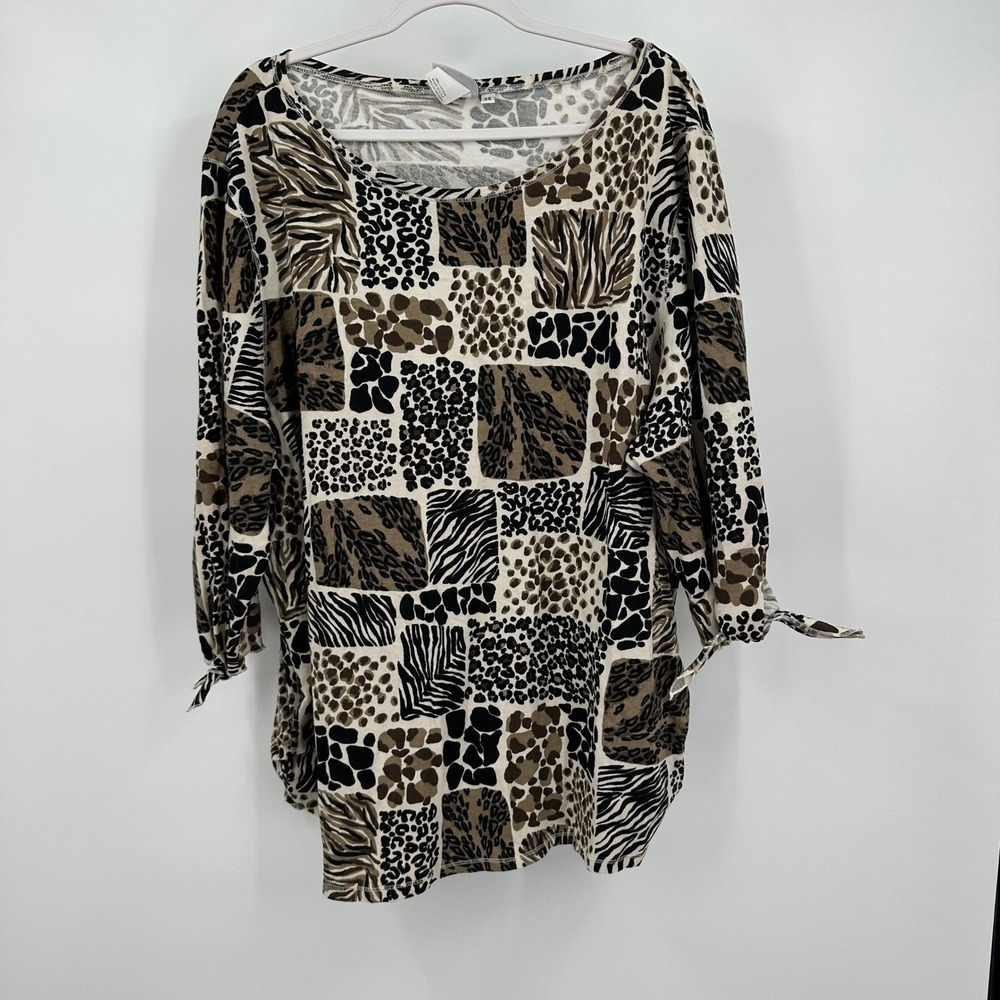 Hot Cotton Womens Safari Jungle Animal Print Top Size 3X Artsy Boho Maximalist